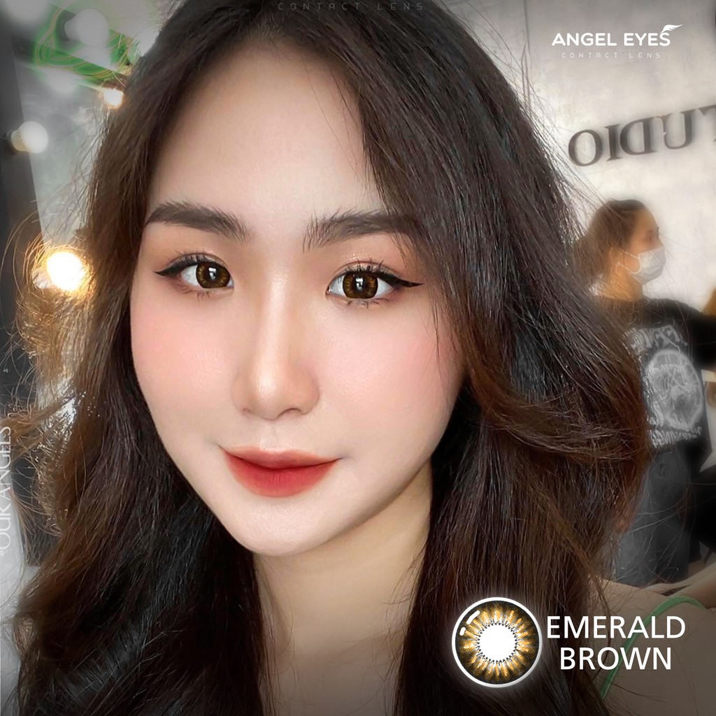 Lens nâu và lens xám Emerald thương hiệu·Angel Eyes có độ từ 0-6 đường kính 14.0mm