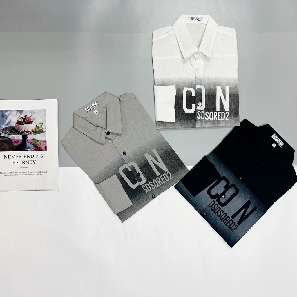 Áo sơ mi nam SORA dài tay vải đũi cao cấp in chữ "ICON" thiết kế trẻ trung thời trang SORA STORE