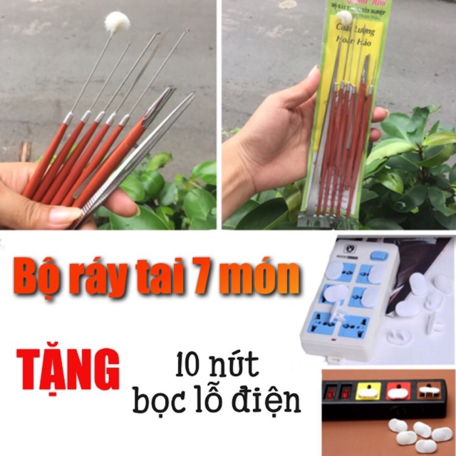 BỘ DỤNG CỤ RÁY TAI 7 MÓN TẶNG 10 NÚT CHE LỖ ĐIỆN