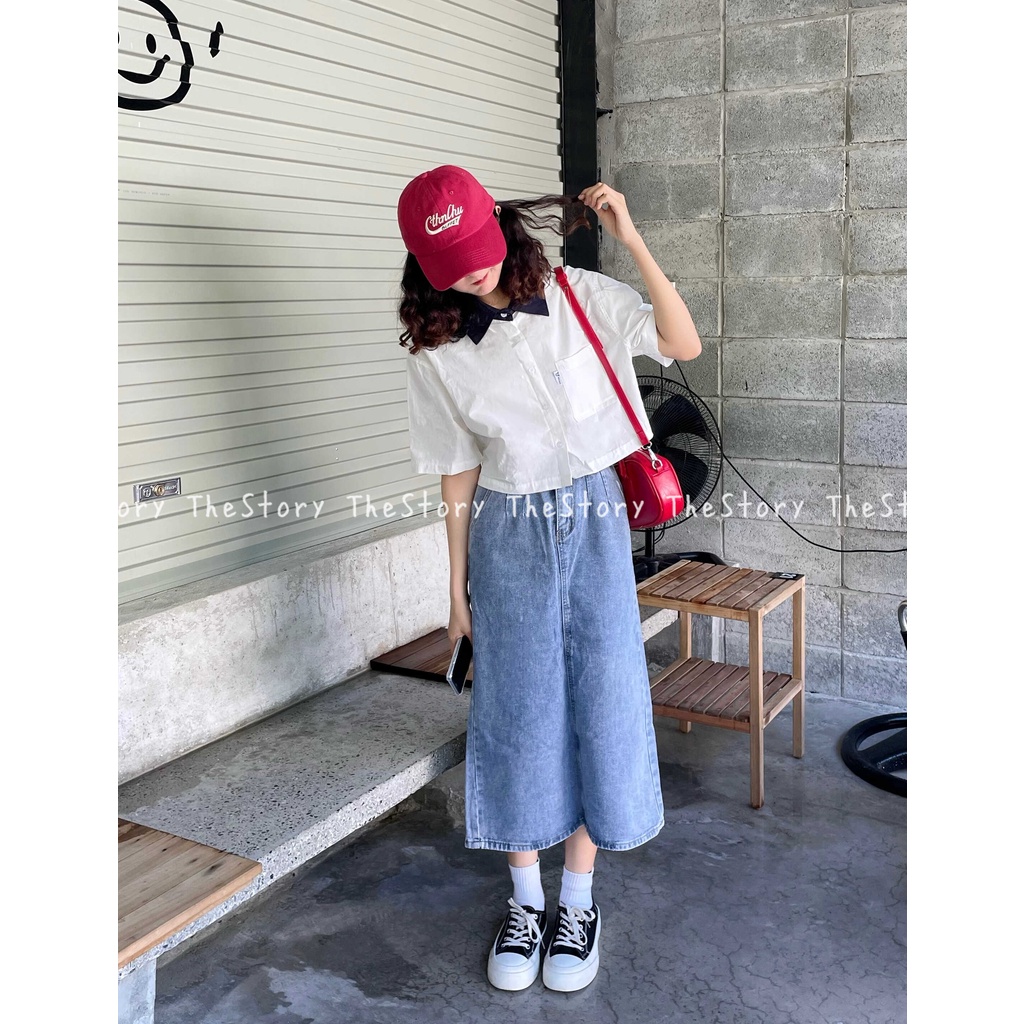 Chân váy jean dáng dài, xẻ vạt  CV266