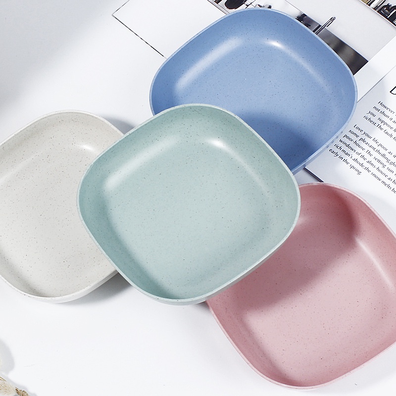 Set 8 khay đĩa vuông đựng thức ăn màu Pastel gồm 2 cỡ chất liệu nhựa lúa mạch