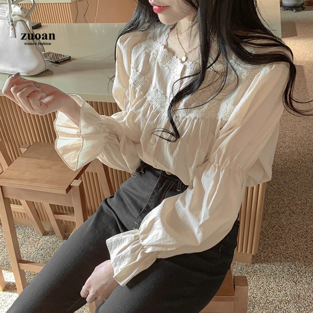 áo babydoll viền ren bo tay ,Áo sơ mi nữ cổ bèo tay FREESHIP 50K A010