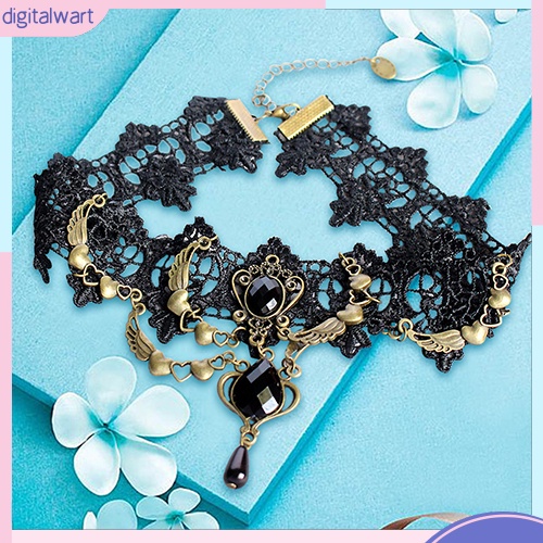 Vòng cổ choker thiết kế họa tiết ren đính đá giả thời trang cho nữ