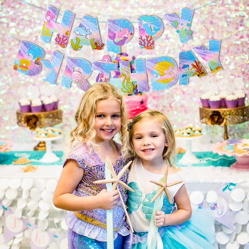 Bộ Dây Banner Trang Trí Sinh Nhật 1 Tuổi Hình Vỏ Sò/Bạch Tiên Cá Dành Cho Bé