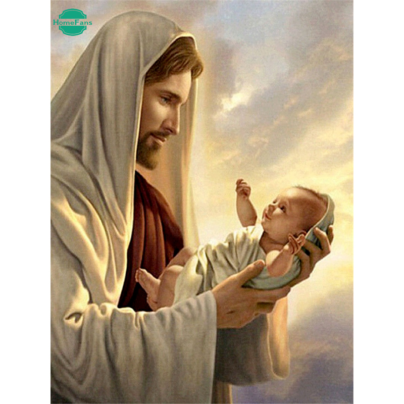 Bộ Tranh Đính Đá Tự Làm Hình Chúa Jesus 30x40cm Trang Trí Nhà Cửa