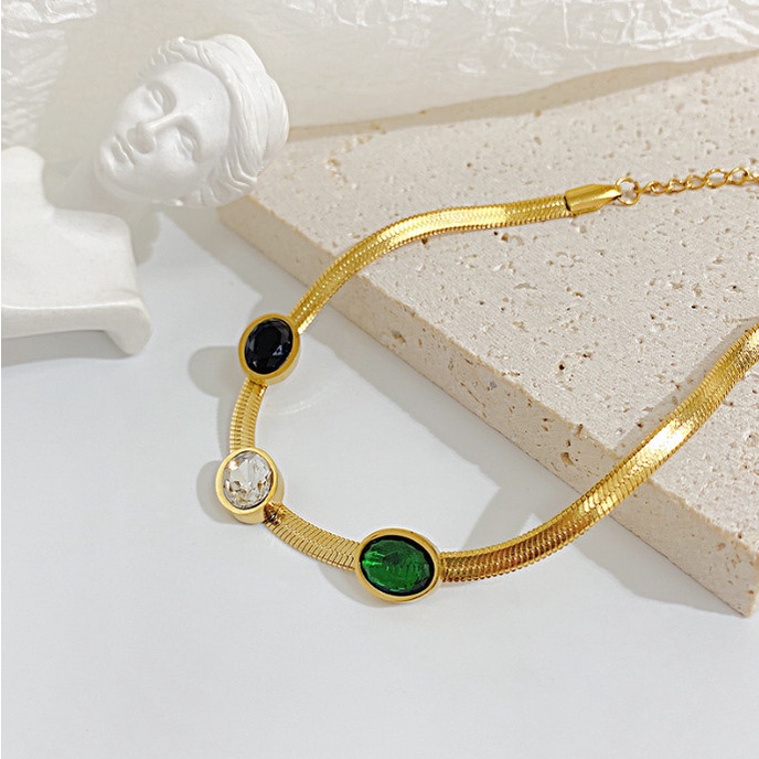 Lắc Tay Nữ Sợi Mì To Ngọc Lục Bảo Nhân Tạo Titan Ko Đen TT 4434