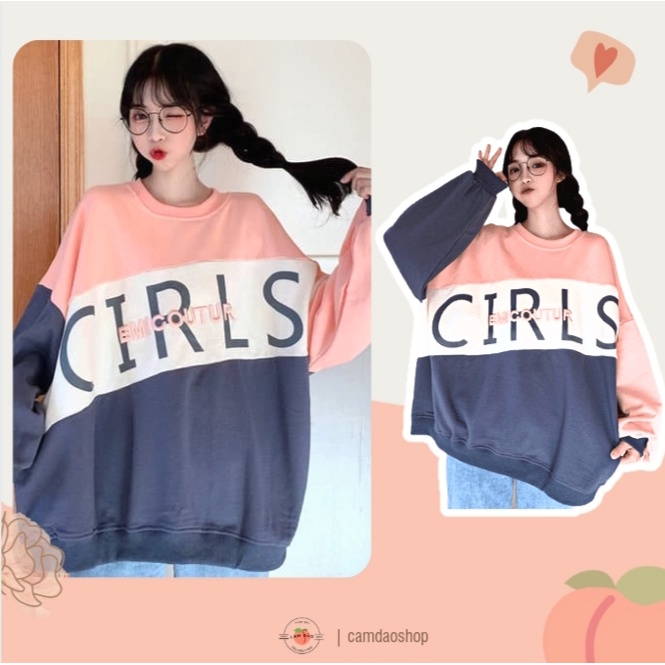 Áo Sweater Nỉ In Chữ GIRL Form Rộng Tay Bồng Style Ulzzang Hàn Quốc Xinh Xắn