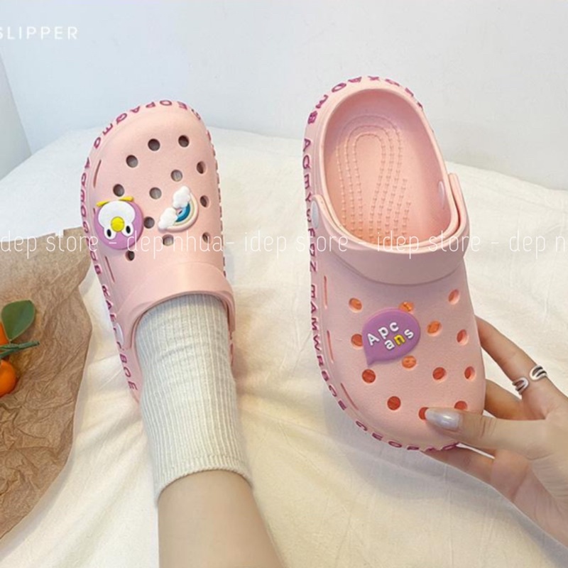 Dép sục Crocs nữ siêu nhẹ viền chữ cao 3cm (Tặng 6 sticker) đi mưa siêu bền Maipy -  SL034