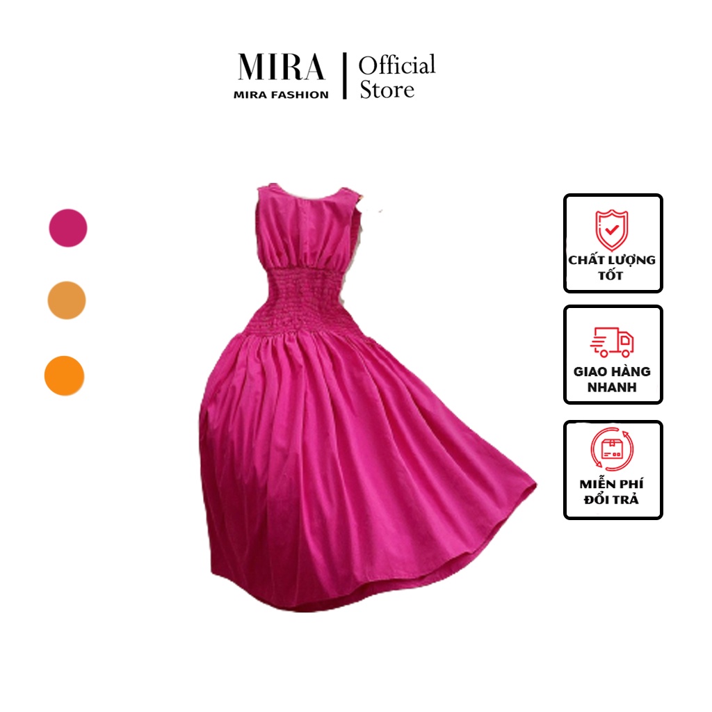 Váy Xoè Nhún Eo Cổ Tròn Hở Lưng Dây Đan Chéo,Đầm Dự Tiệc Thiết Kế Form Chuẩn Cao Cấp - MIRA Fashion