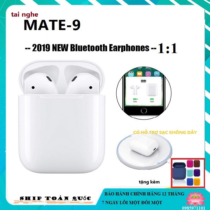 Tai nghe bluetooth Mate-9 -  Nhét tai thể thao Airpod Bluetooth - Hỗ Trợ Sạc Không Dây 1 : 1(cảm ứng  ) - senvangshop