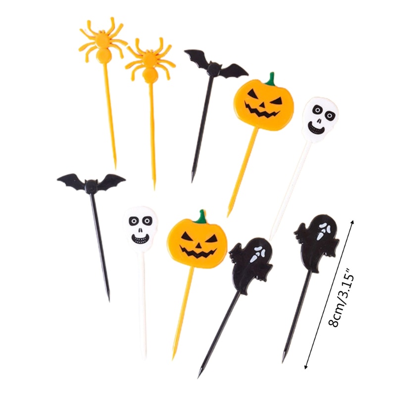 Set 10 Nĩa Ăn Tráng Miệng Bằng Nhựa Họa Tiết Hoạt Hình Phong Cách Halloween