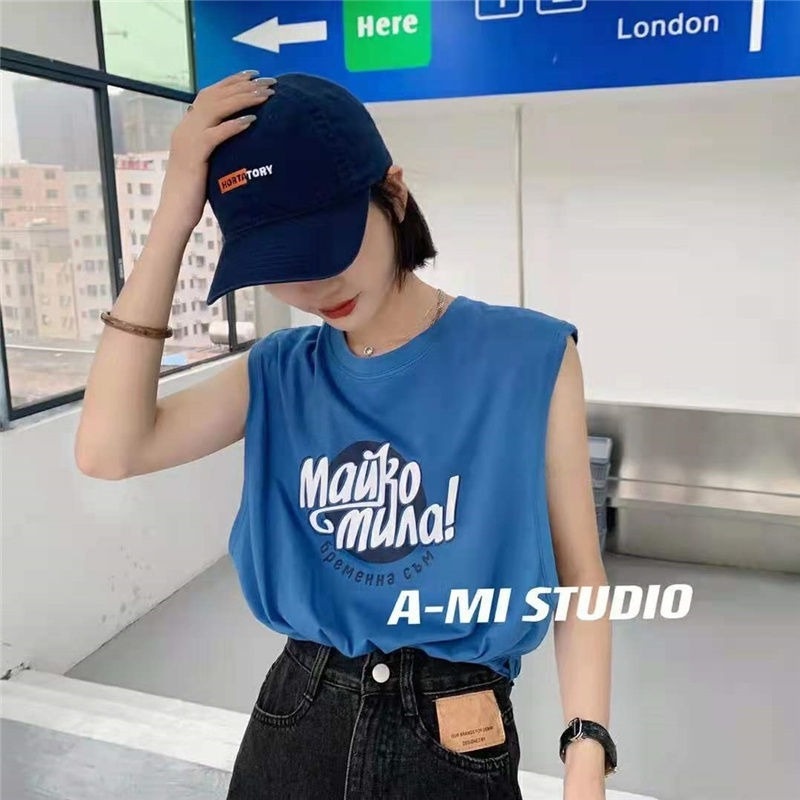 Áo Thun Không Tay Dáng Suông Dễ Phối Đồ Thời Trang Hè Phong Cách Hàn Quốc Cho Nữ