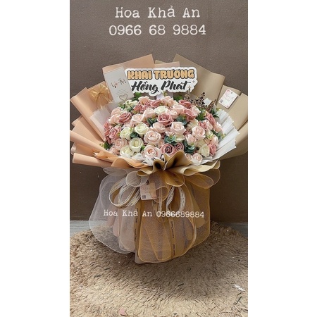 [Hoa Khai Trương] Bó hoa khai trương 100-139bông siêu to, hoa sáp 4 lớp siêu cao cấp.Cốt tự đứng chắc chắn!