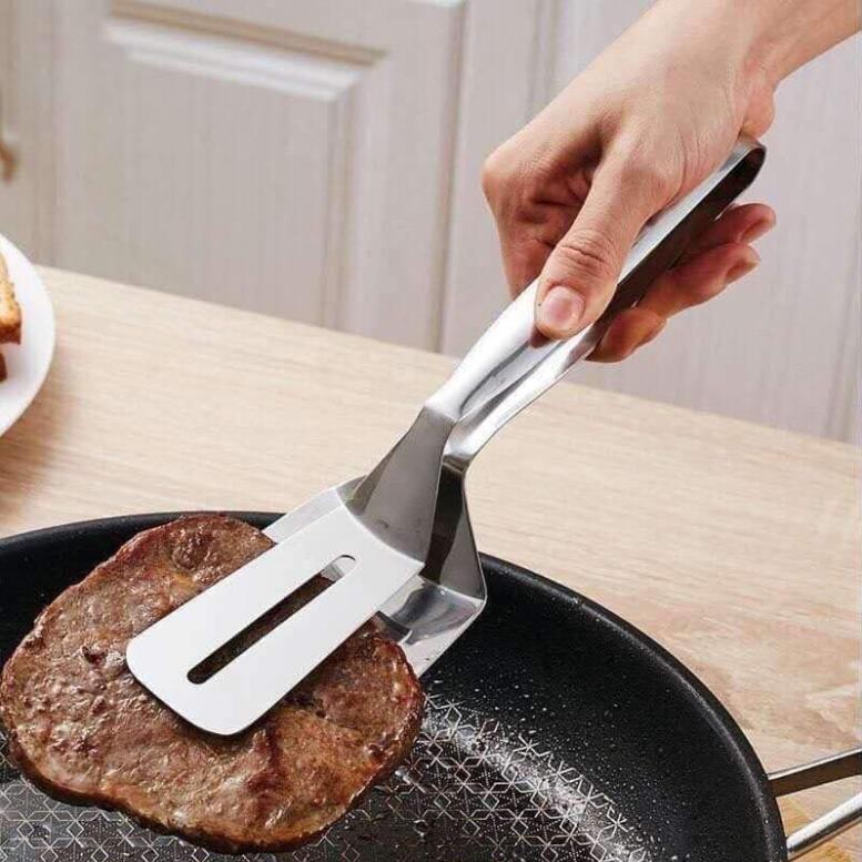 Kẹp Inox gắp nón thức ăn loại to - Xẻng lật đồ nóng bằng inox
