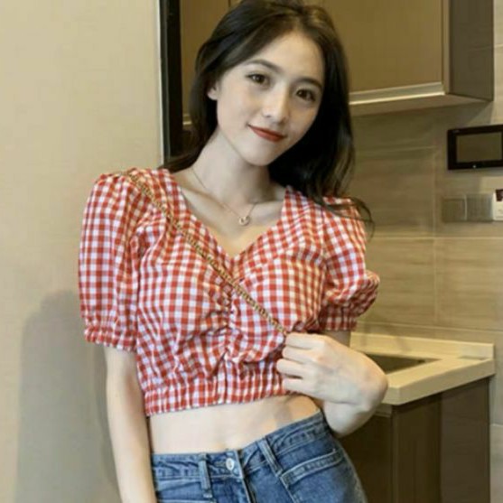 Áo caro rút ngực mẫu mới - Áo croptop nữ xinh xắn