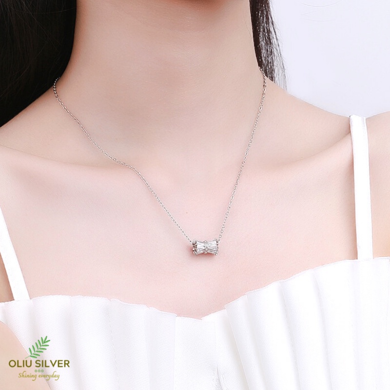 Dây Chuyền Bạc S925 Crystal Bow Thanh Lịch | Vòng Cổ Nữ Trang Sức Bạc 925