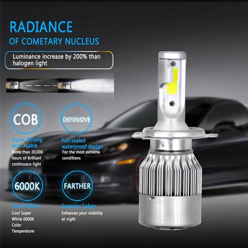 Protectionufancy 2PCS COB H4 C6 10800LM 36W LED Car Headlight Kit Hi/Lo Turbo Light Bulbs 6000K ABC