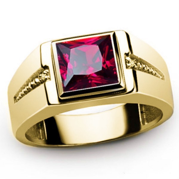 Nhẫn đính hôn đá quý đỏ vàng trắng 18K thời trang nam