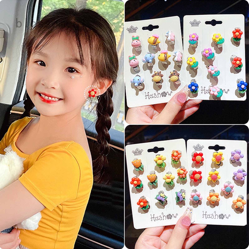 Khuyên Tai Kẹp Không Lỗ Bằng Nhựa Resin Không Lỗ Họa Tiết Hoạt Hình Dễ Thương Cho Bé Gái/Trẻ Em