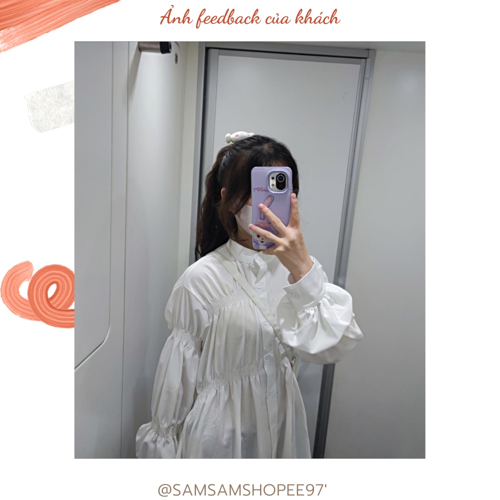 Đầm babydoll trắng dài tay xinh xắn