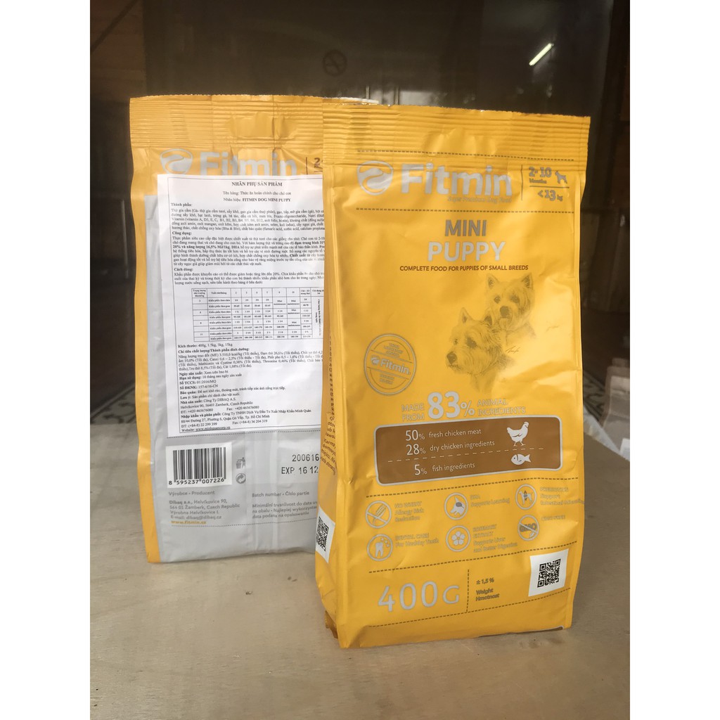 Fitmin Dog Mini Puppy 400g - Thức Ăn Cho Giống Chó Nhỏ, Chó Mang Thai, Cho Con Bú Từ 2 - 10 Tháng 400G