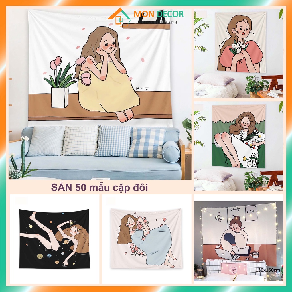 Vải treo tường decor phòng ngủ - Tranh vải hình cô gái dễ thương