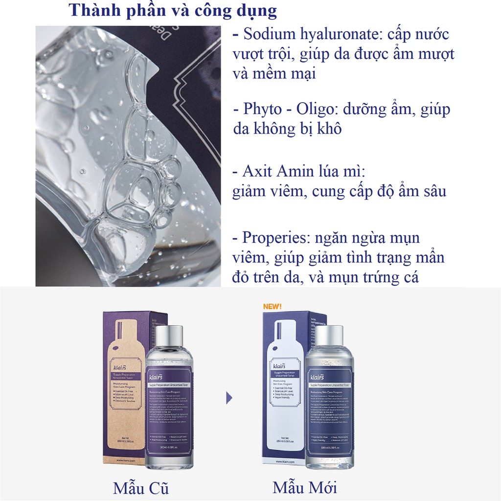 Toner Klairs Không Mùi MOON21 Nước Hoa Hồng Klairs Supple Preparation Unscented 180ml cho da nhạy cảm