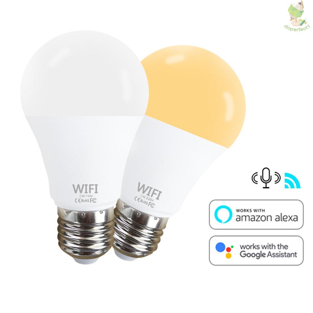 Cloud Intelligence WiFi Light Bulbs APP Control Light Color Adjusting Voice Control Intelligent Home Living RGB+CW+WW E27 Compatible with Alexa Google Home 220 V