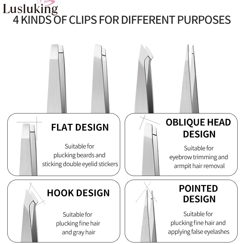 Lusluking Nhíp nhổ lông mày Lusluking bằng thép không gỉ tiện dụng