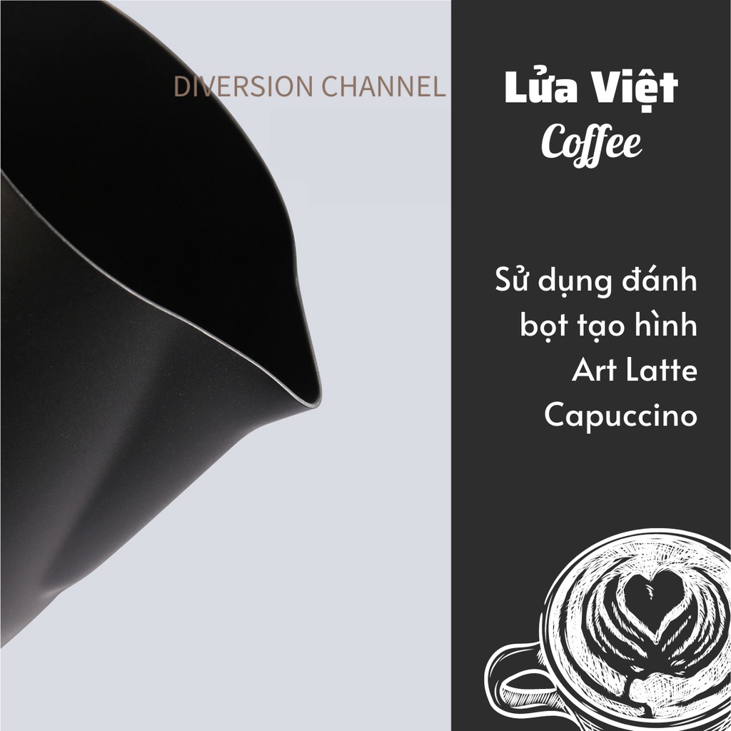 Ca đánh sữa lạnh Inox 304 cao cấp dung tích 350-600ml pha latte tạo hình nghệ thuật cà phê Espresso