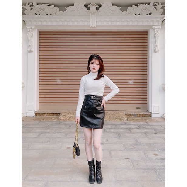 Chân váy da 4 khuy túi trước siêu hot