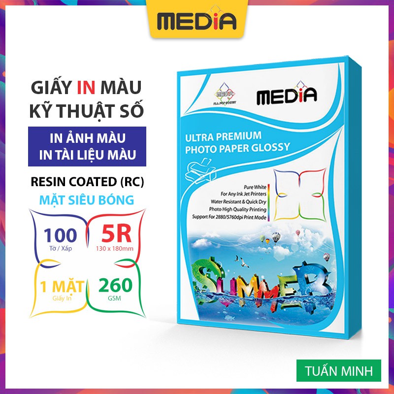 Giấy In Ảnh Media RC 1 Mặt Siêu Bóng 5R 260gsm 100 Tờ