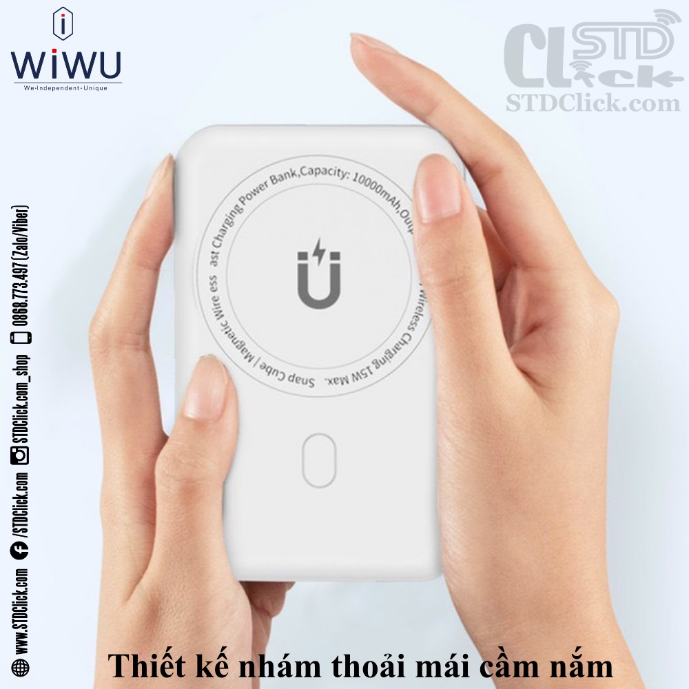 PIN SẠC DỰ PHÒNG WIWU SNAP CUBE CHÍNH HÃNG 10.000MAH HỔ TRỢ MAGSAFE 15W CHO IPHONE 12 VÀ 13 SERI HÀNG CHUẨN