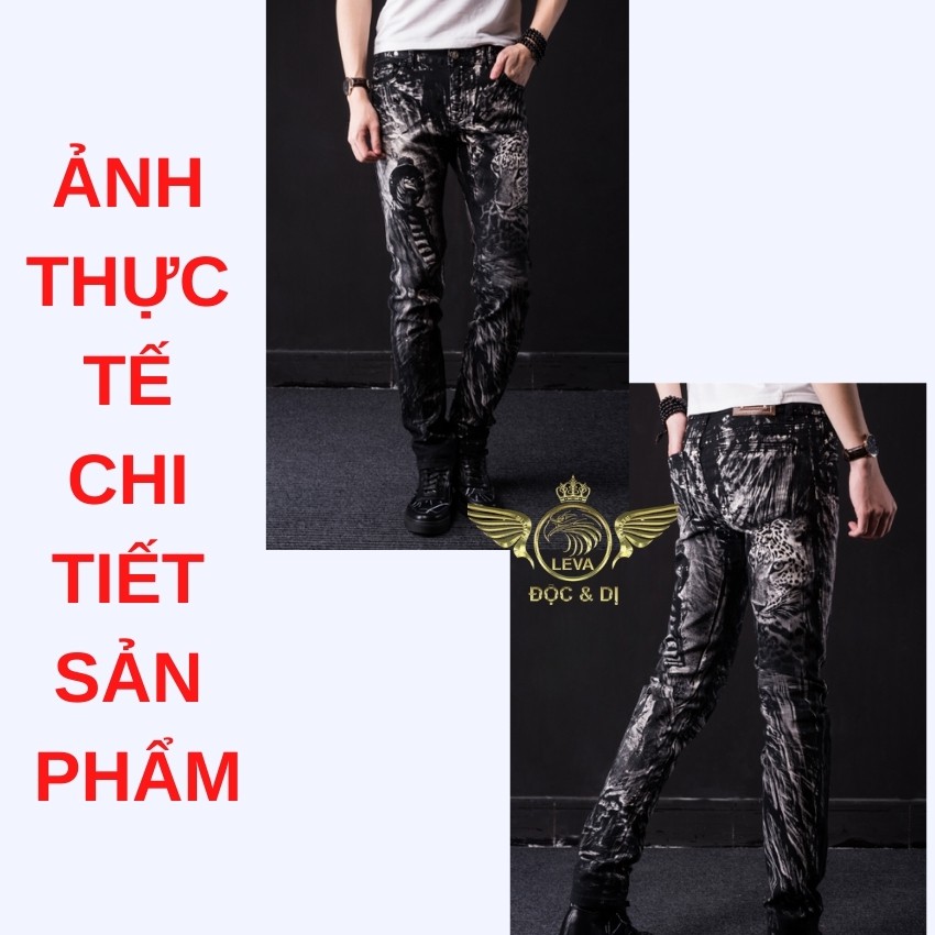 Quần jean nam cao cấp chất bò độc lạ LEVAMEN chất liệu vải bò jeans co giãn in lase không bay màu hình mặt cọp QJ045 | BigBuy360 - bigbuy360.vn