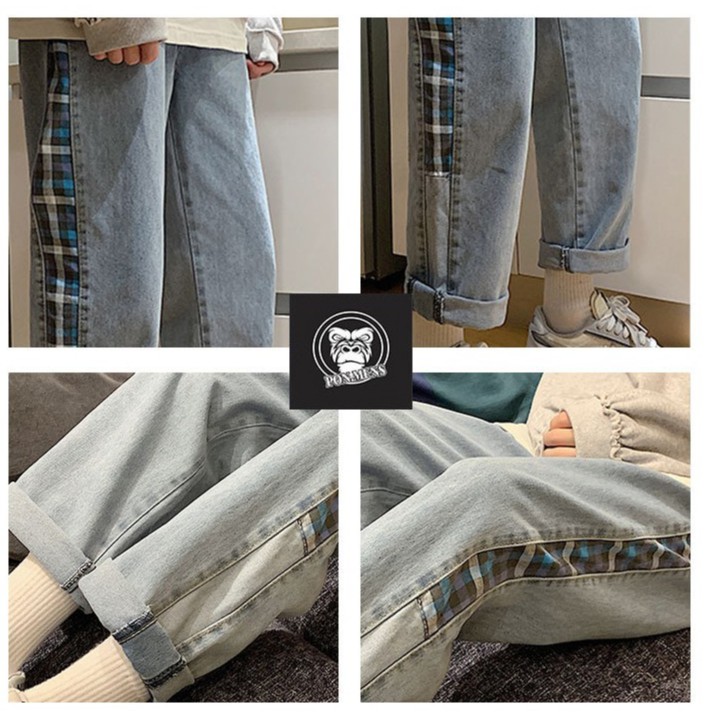Quần baggy jean ống rộng suông unisex nam nữ họa tiết kẻ sọc 2 bên t515 mới 2021 | BigBuy360 - bigbuy360.vn