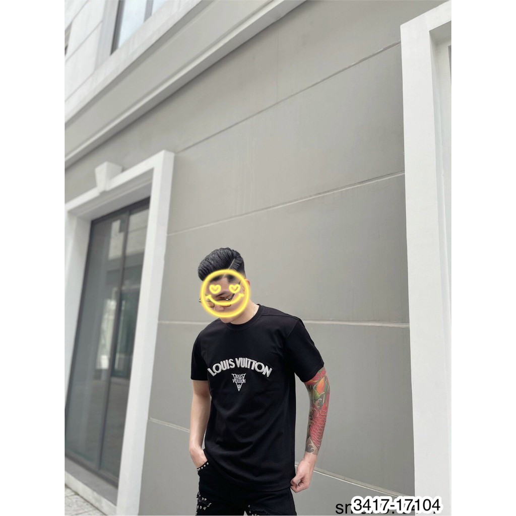 Áo phông nam Lv chữ thêu nổi cao cấp_Áo cộc tay nam thời trang siêu hot