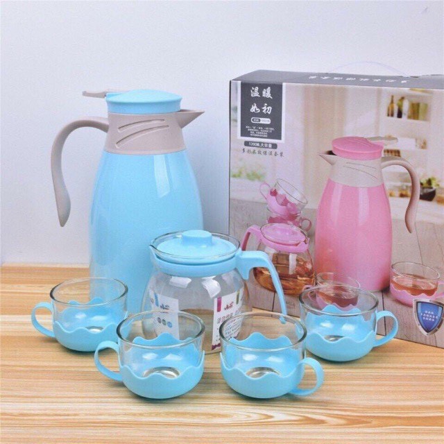 Set bình trà+ phích nước và 4 cốc thủy tinh