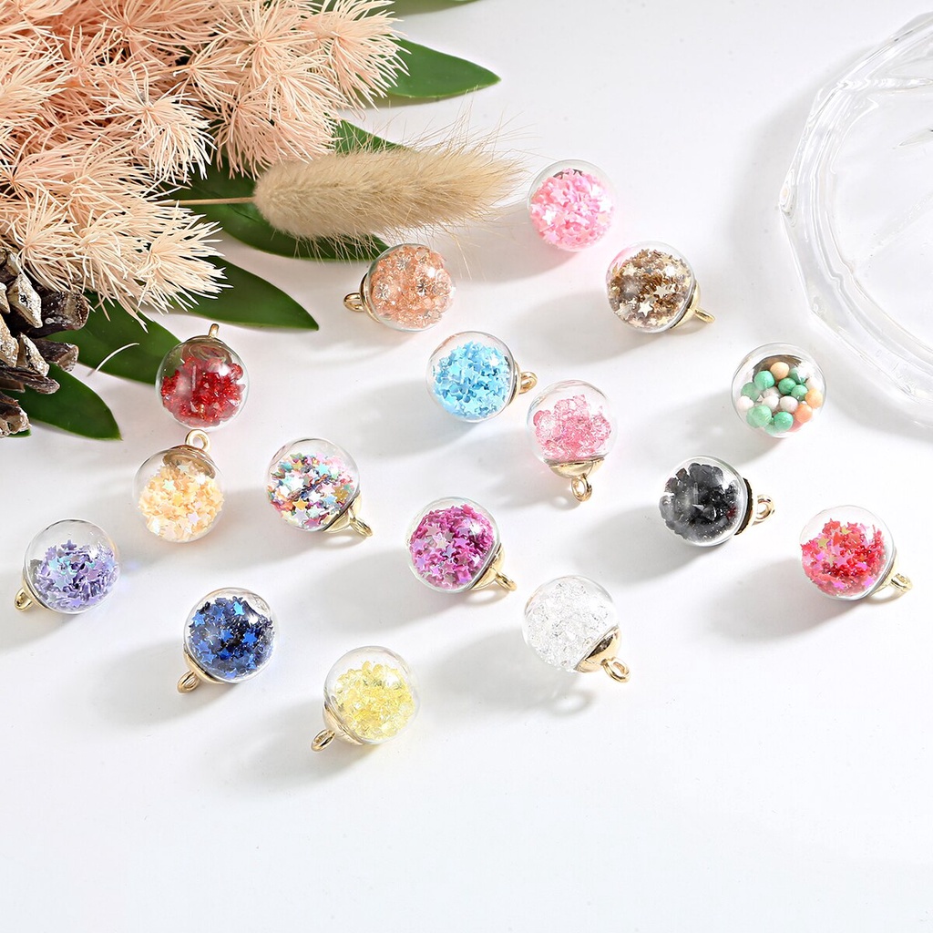 Bộ 10 quả cầu thủy tinh trong suốt đường kính 15mm dùng làm trang sức thủ công