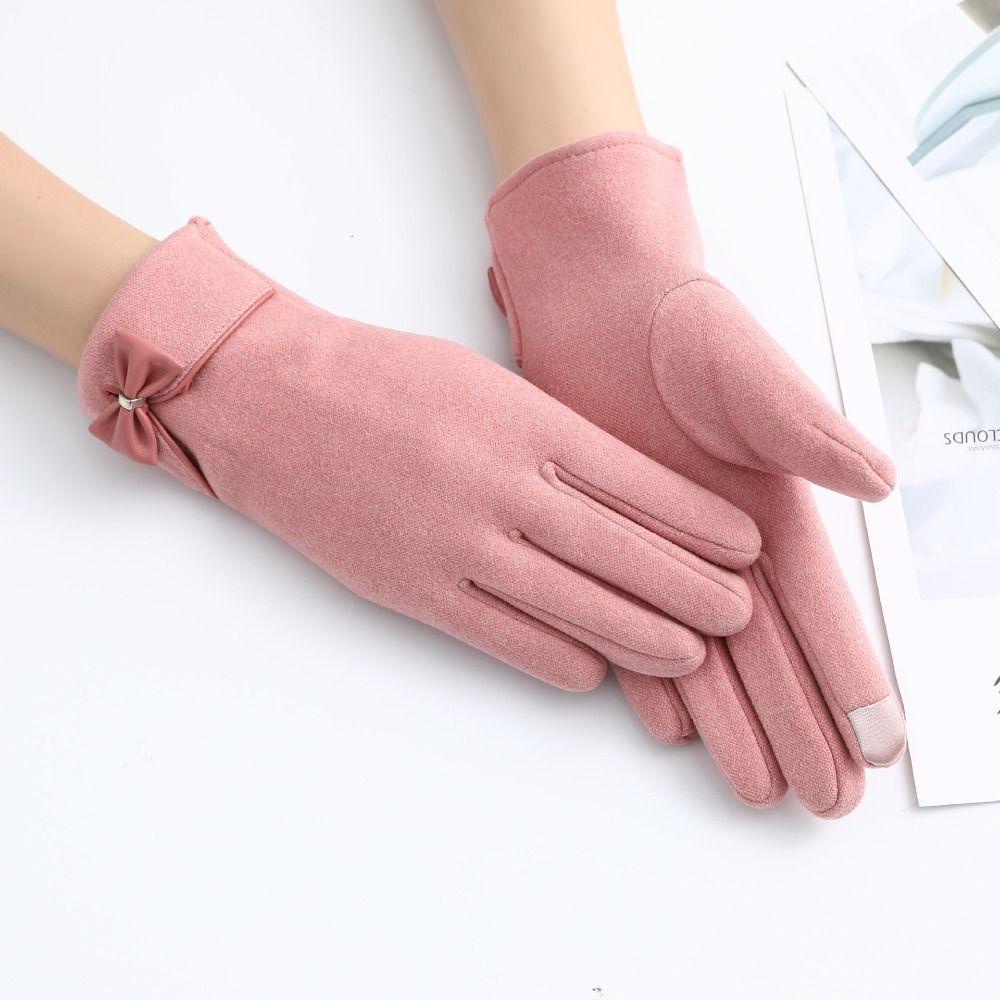 Đôi Găng Tay Da Lộn Hở Ngón Đính Nơ Thời Trang Cho Nữ