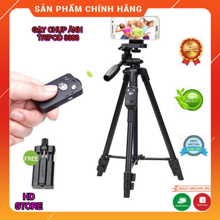 Gậy Chụp Ảnh 3 Chân Tripod 3388 Tích Hợp Bluetooth, Cây Livestream Chụp Ảnh Tự Sướng Xoay 360 Độ. Thiết Kế Tiện Lợi.