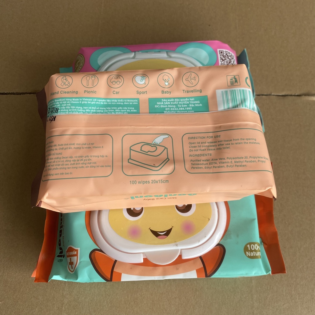 Khăn giấy ướt cao cấp baby hình gấu không mùi BoniBoni