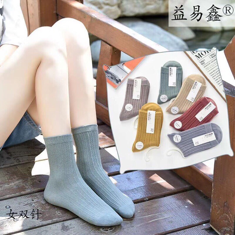 Tất Len Gân Vặn Thừng Cổ Cao