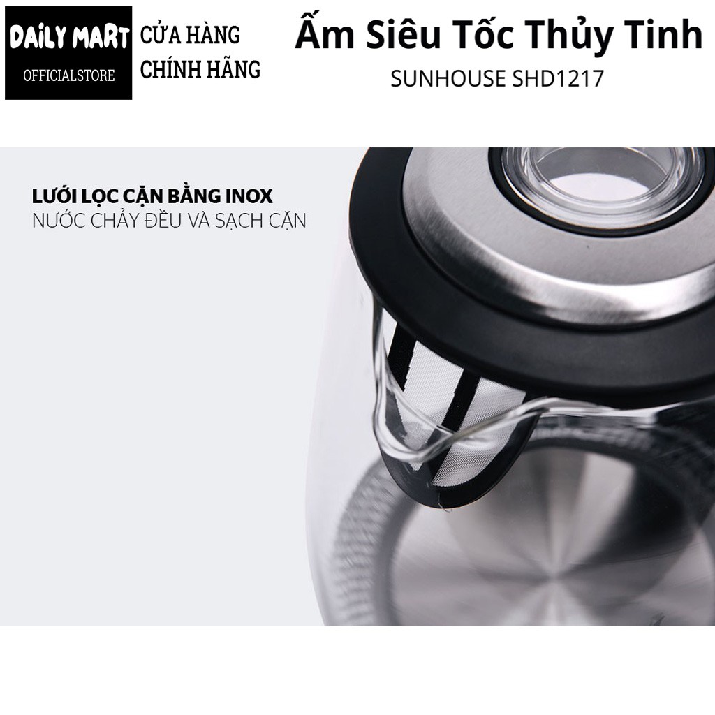 Ấm Siêu Tốc Thủy Tinh, Bình Đun Siêu Tốc 1.7L Sunhouse SHD1217