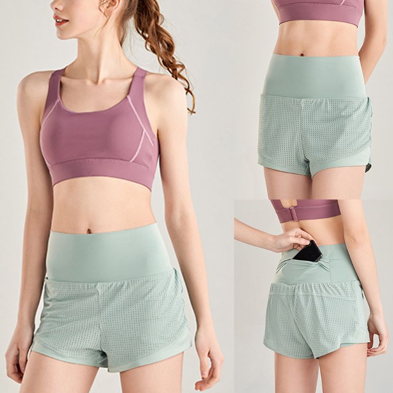 Quần Short Thể Thao 2 Trong 1 Lưng Cao Có Túi Sau Lưng Dành Cho Nữ