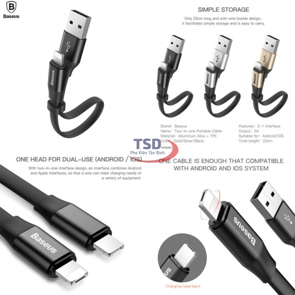 Cáp Sạc Baseus Đa Năng 2 in 1 MicroUSB &amp; Lightning 23cm