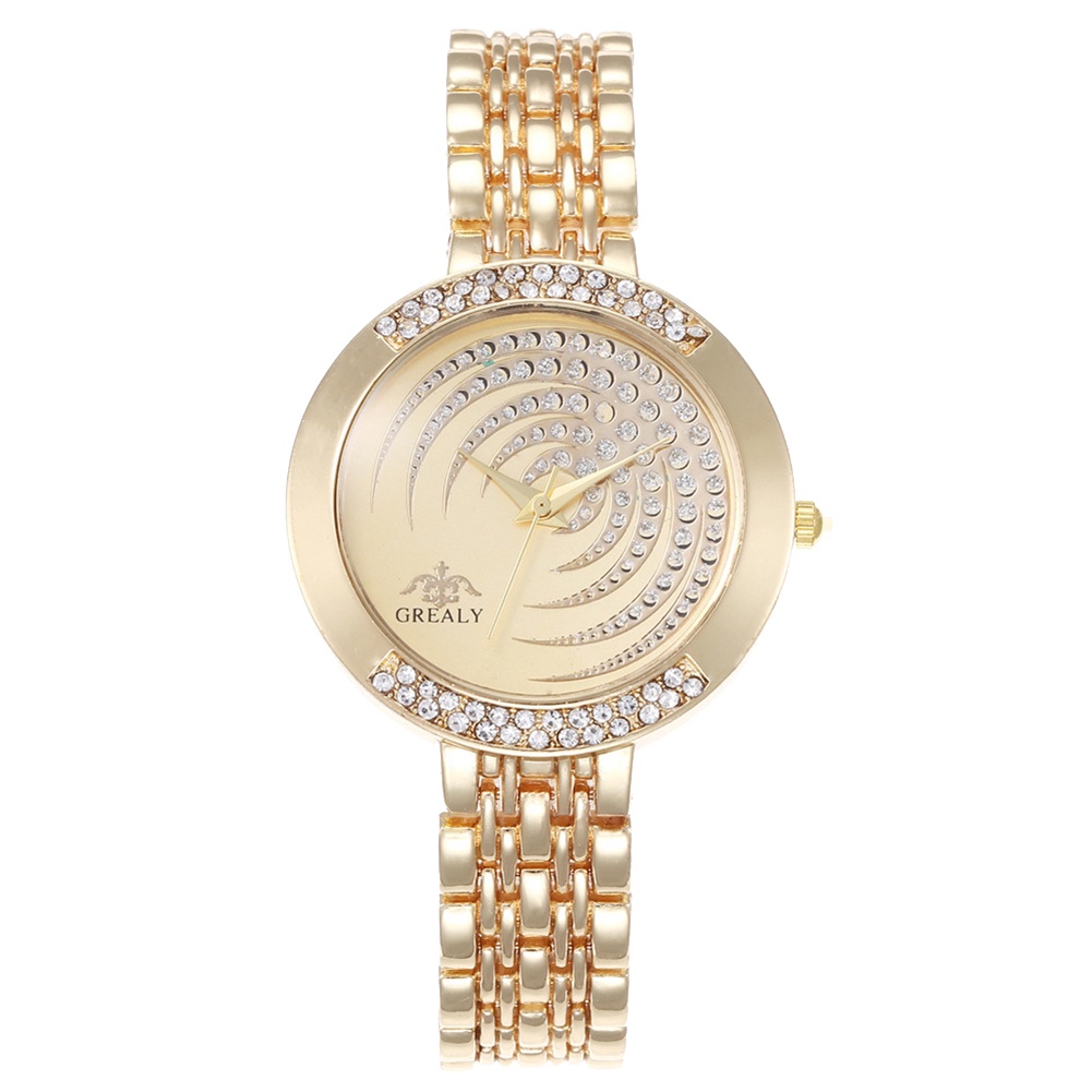 MACmk Women Shiny Rhinestone Inlaid Round Dial Mesh Band Quartz Analog Wrist Watch