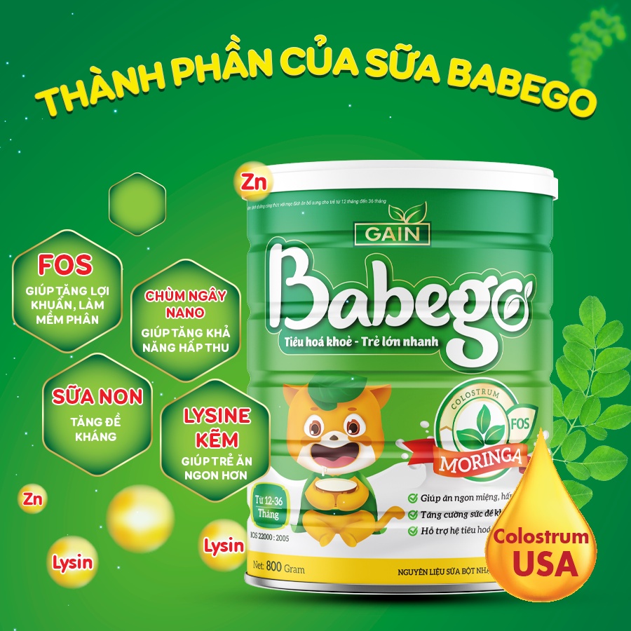 Sữa bột mát tăng cân, trị táo bón  Babego 800g (12-36 m)