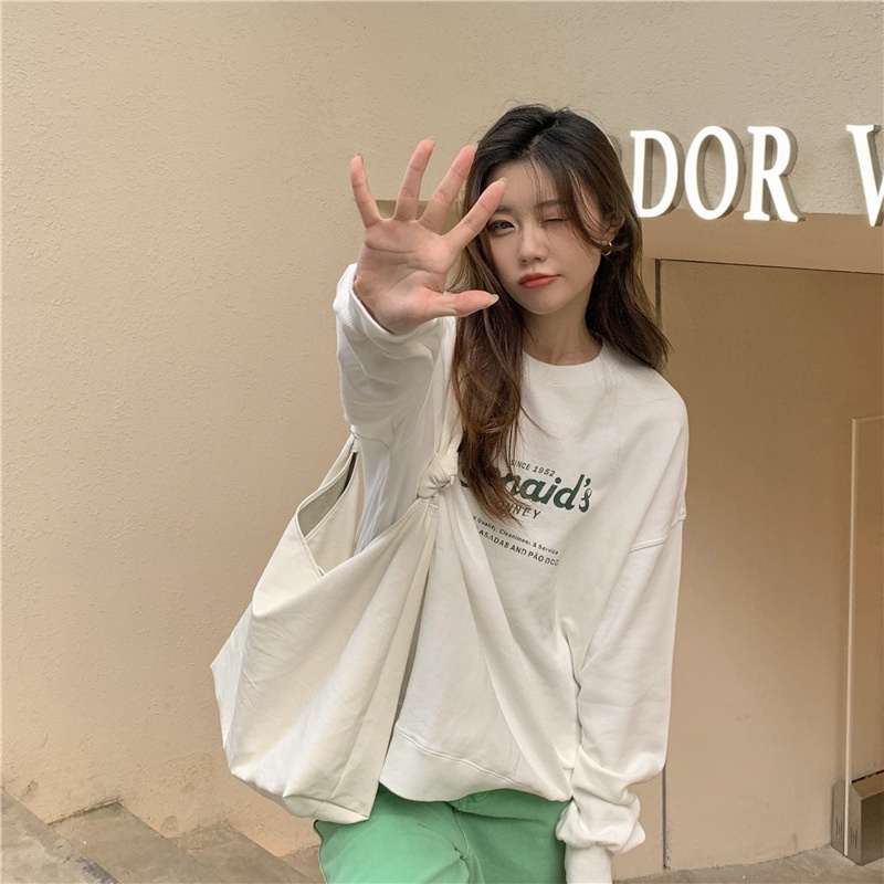 IELGY    Áo Sweater Mỏng Dáng Rộng In Chữ Kiểu retro Thời Trang Cho Bạn Gái