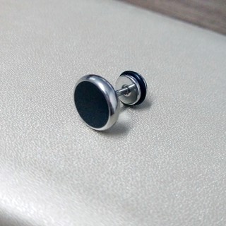 Bông tai nam nút tròn đen loại to 1cm khuyên tai nam style hàn quốc