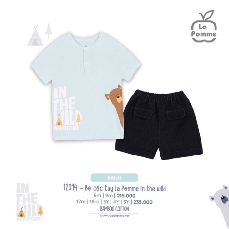 Bộ ngắn tay bé trai La Pomme nguyên liệu thông thoáng mềm mại và mượt mà kích thước từ 6M-5Y - BST Xuân hè